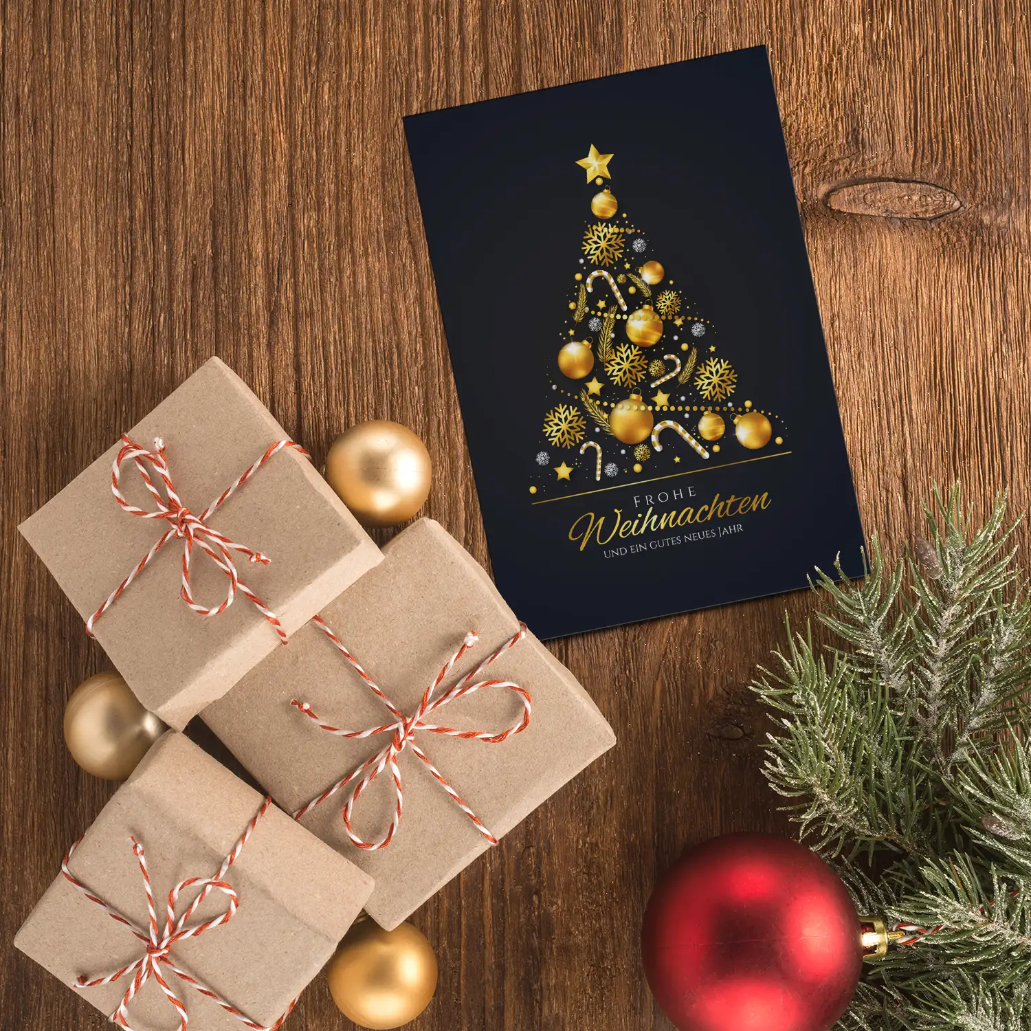Edles Weihnachtskarten-Set goldener Weihnachtsbaum - 10 Klappkarten – Bild 4