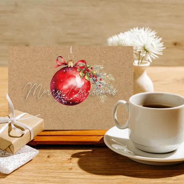1 Weihnachtskarte mit Aquarellmotiv Weihnachtskugel 10,5x14,8cm - Klappkarte – Bild 4