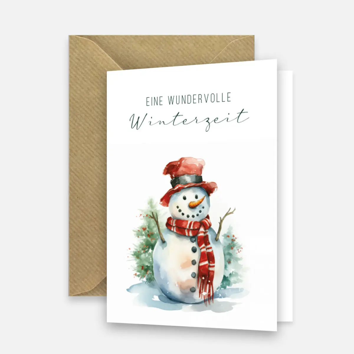 1 Weihnachtskarte mit Aquarellmotiv Schneemann 10,5x14,8cm - Klappkarte