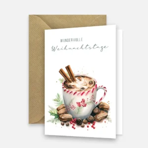 1 Weihnachtskarte mit Aquarellmotiv Weihnachtstasse 10,5x14,8cm - Klappkarte