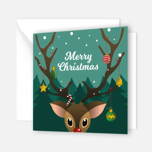 1 bezaubernde Weihnachtskarte mit Rehmotiv +  1 Kuvert
