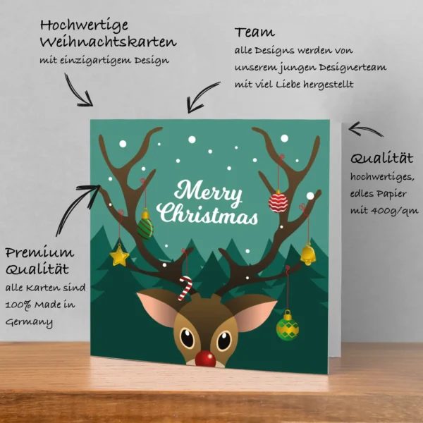 1 bezaubernde Weihnachtskarte mit Rehmotiv +  1 Kuvert – Bild 5