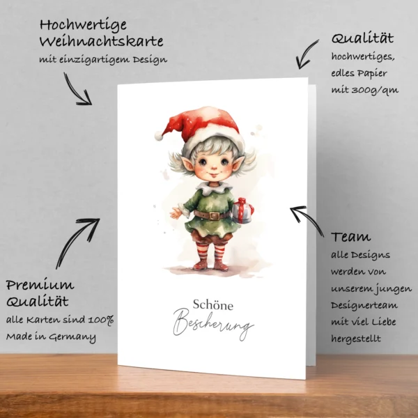 1 Weihnachtskarte mit Weihnachtselfe  - Klappkarte  10,5 x 14,8cm – Bild 5