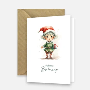1 Weihnachtskarte mit Weihnachtselfe  - Klappkarte  10,5 x 14,8cm