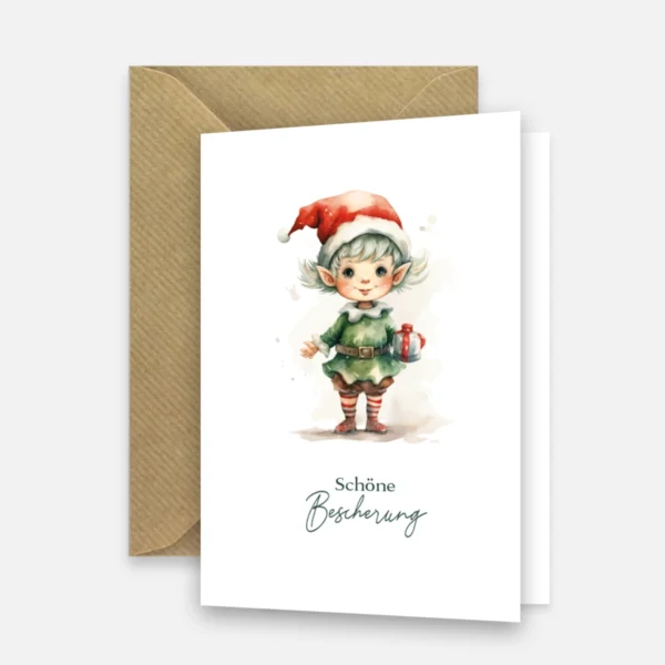 1 Weihnachtskarte mit Weihnachtselfe  - Klappkarte  10,5 x 14,8cm