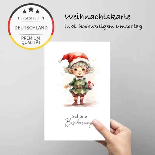 1 Weihnachtskarte mit Weihnachtselfe  - Klappkarte  10,5 x 14,8cm – Bild 4