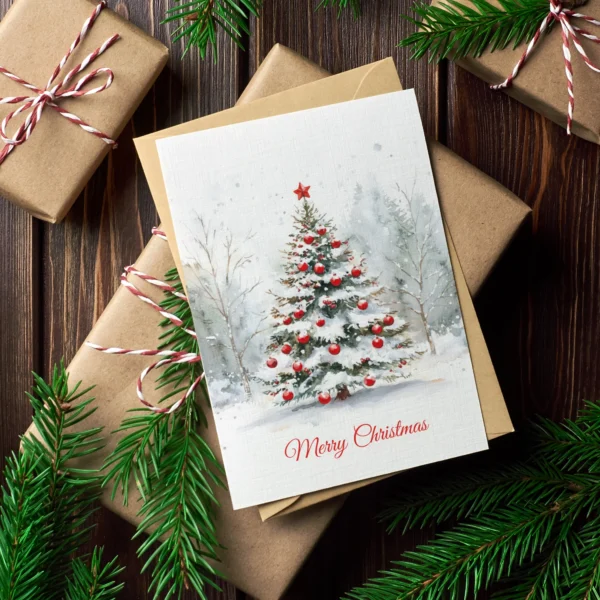 Weihnachtskarte mit Aquarellmotiv Weihnachtsbaum 10,5x14,8cm - Klappkarte – Bild 6
